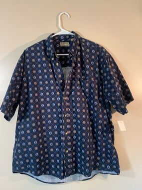 Men's Navy Geometric Short-Sleeve Button-Up Shirt Natural issue large